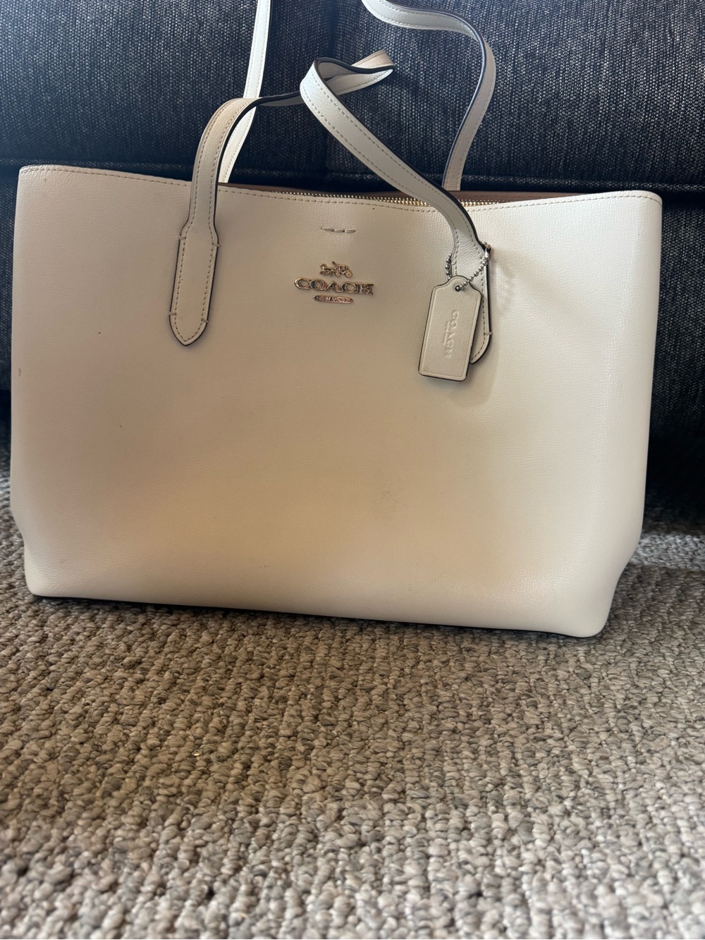 Coach Cream Leather Tote with Signature Hangtag